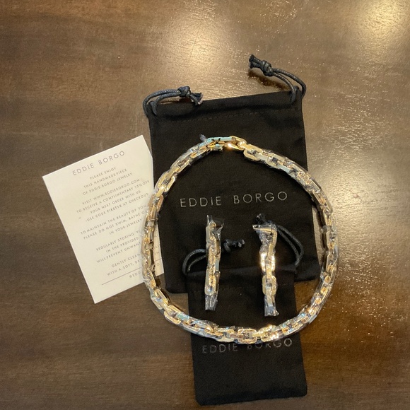 #951 952 NWT EDDIE BORGO SUPRA LINK NECKLACE AND EARRING SET GOLD - Picture 1 of 1